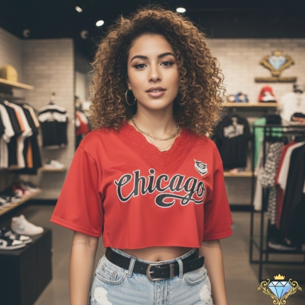 Streetwear Chic: Red Lace V-Neck Mesh Oversized Crop Top - Size Large Shein